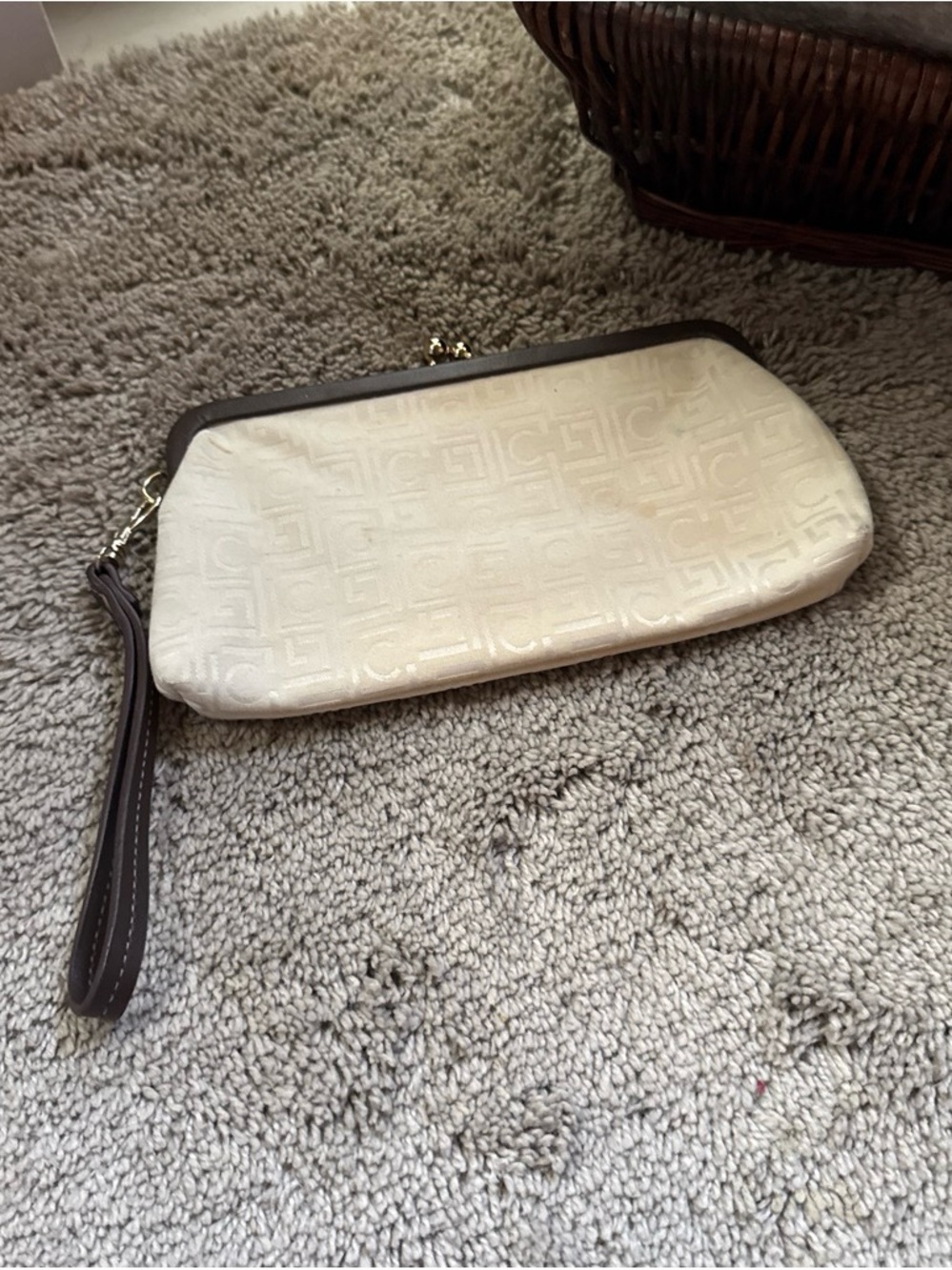 Liz Claiborne Cream Wristlet Clutch with Brown Trim